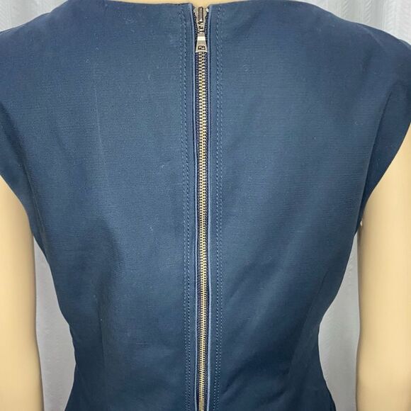 Tahari Blue Cotton Blend Sheath Dress with Piping & Pockets Size 6 - Picture 7 of 9